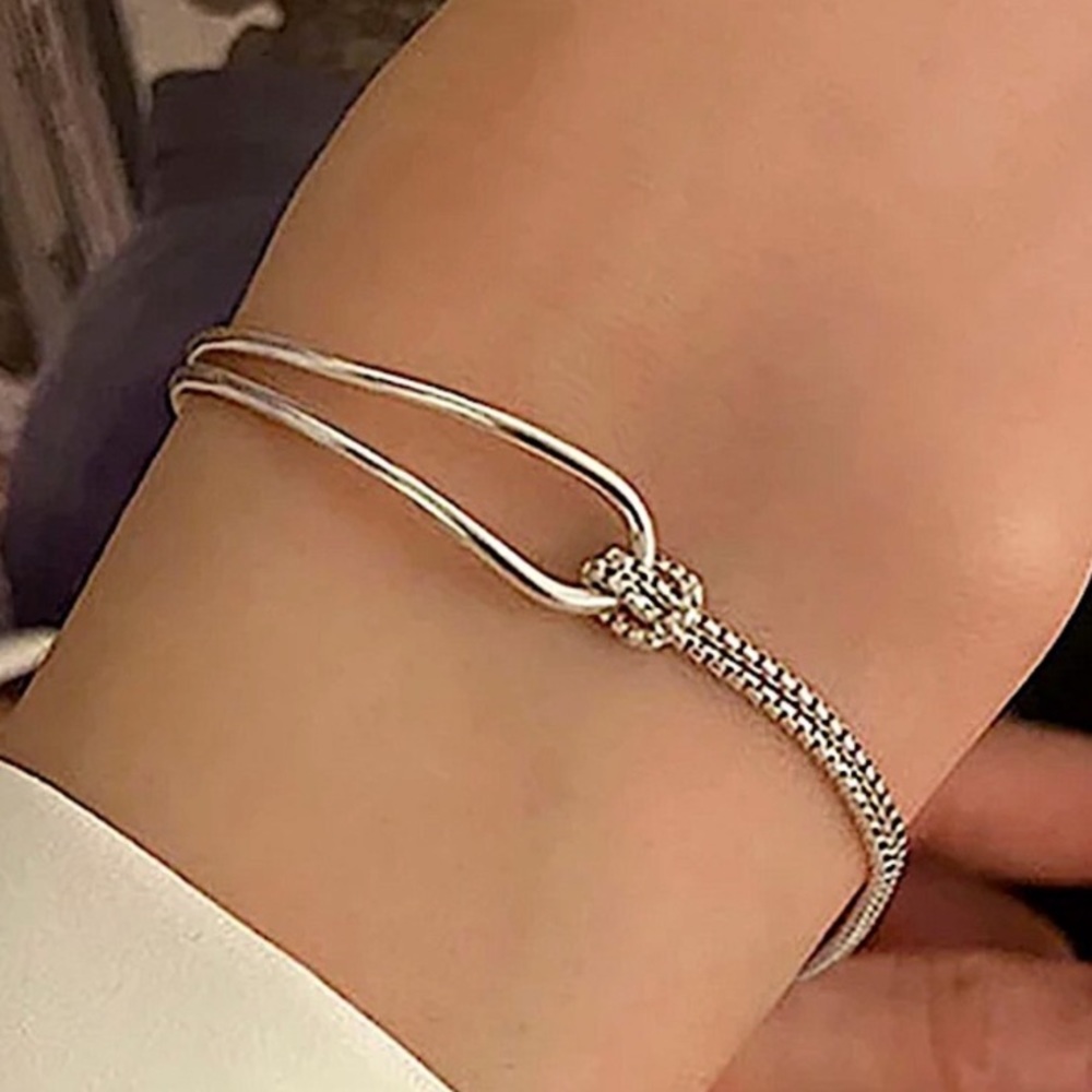Minimalist Sterling Silver Bangle Chain Link Bracelet